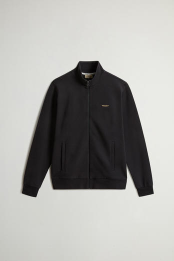 Full-Zip High Neck Sweatshirt in Cotton-Blend Interlock with Logo Black | Woolrich
