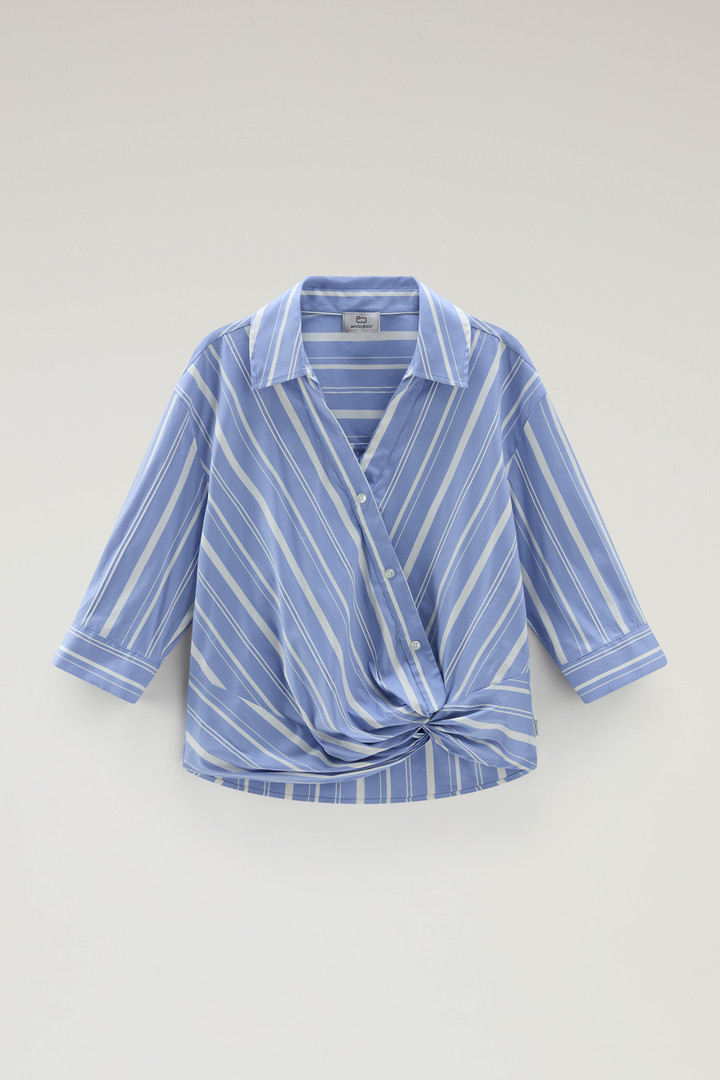 Striped Cotton Fleece Poplin Shirt Blue photo 5 | Woolrich