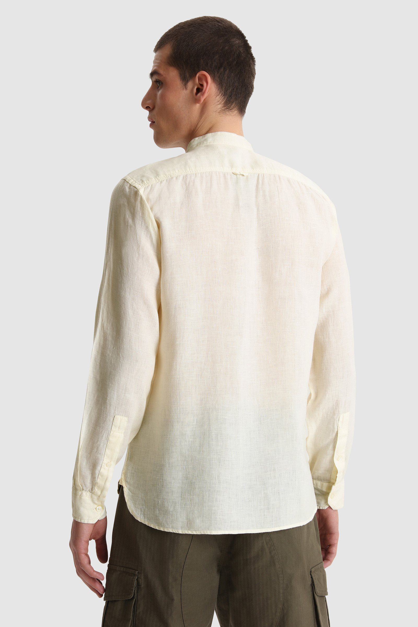 Garment-dyed Pure Linen Shirt with Band Collar White photo 3 | Woolrich