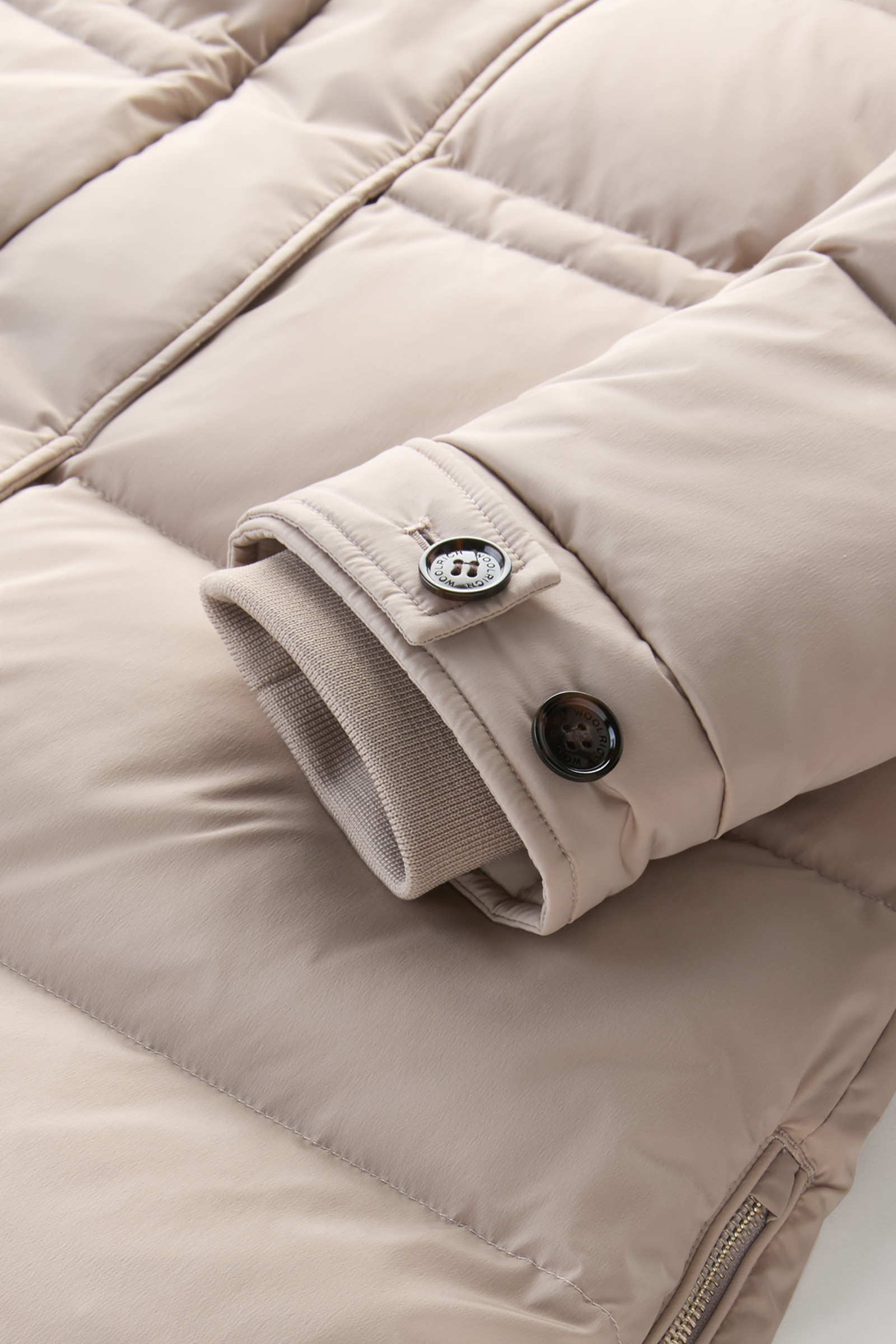 Hooded Alsea Down Jacket in Stretch Nylon Taupe photo 9 | Woolrich
