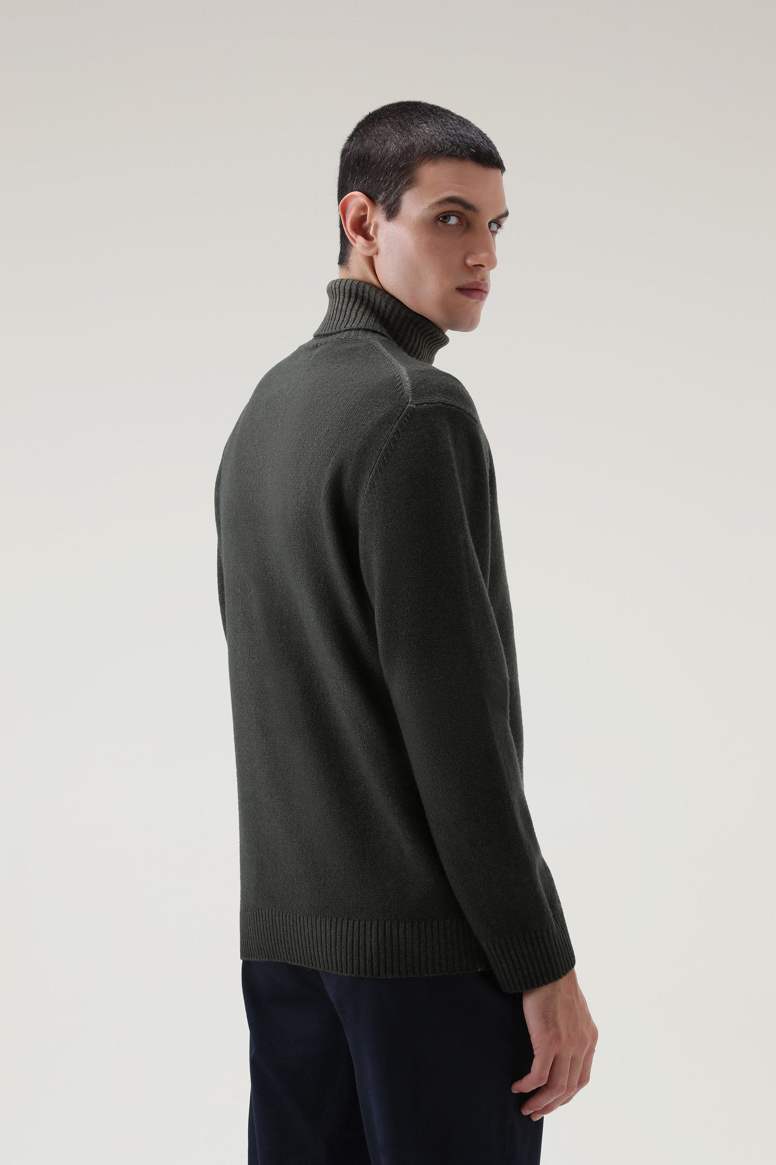 Garment-dyed Turtleneck Sweater in Pure Virgin Wool Green photo 3 | Woolrich