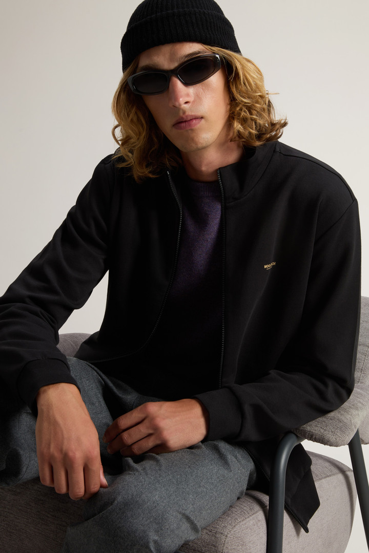 Full-Zip High Neck Sweatshirt in Cotton-Blend Interlock with Logo Black photo 4 | Woolrich