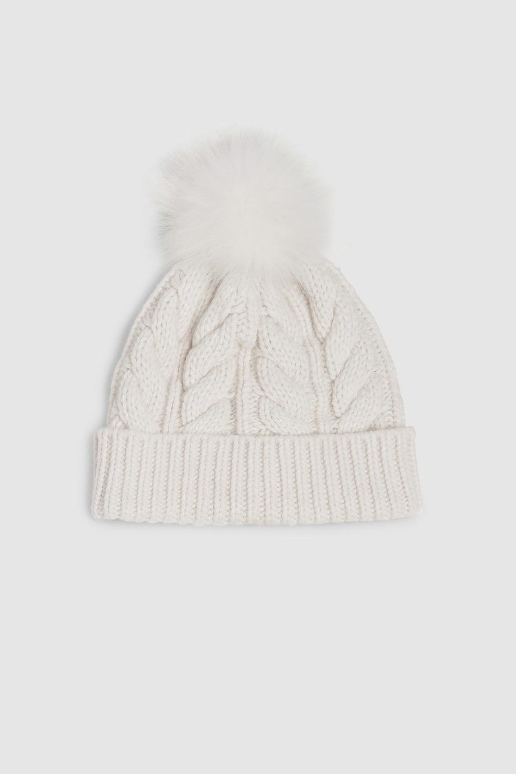 Wool-blend beanie with detachable pompom