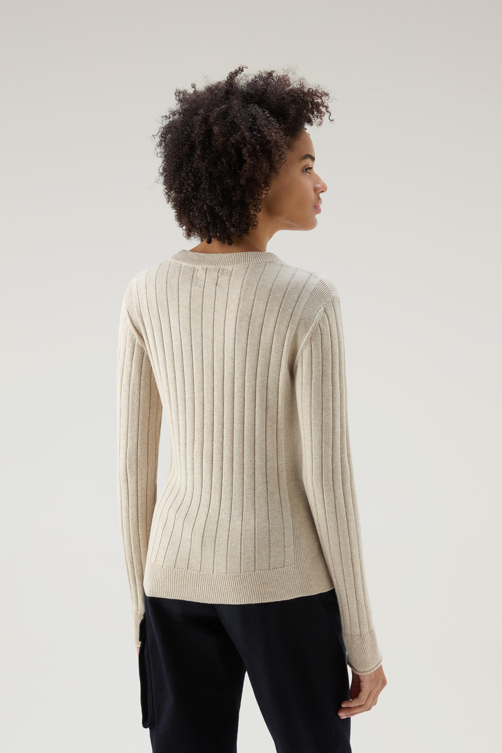 Breit gerippter Pullover mit Rundhalsausschnitt aus reiner Baumwolle beige photo 3 | Woolrich
