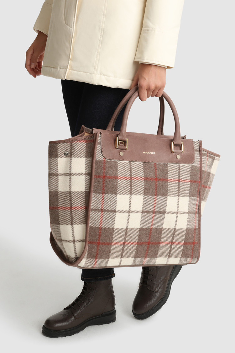 Oversized wool Tote Bag with check pattern