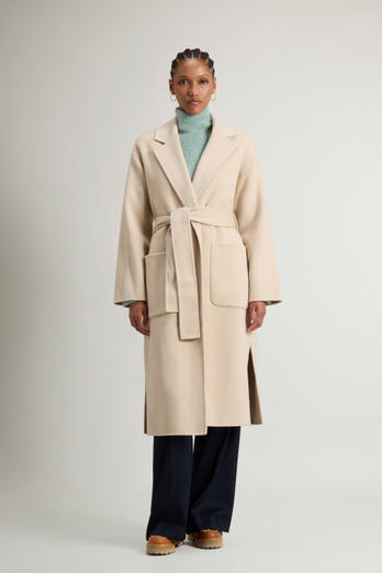 Langer Mantel aus reiner Schurwolle mit Gürtel Beige photo 1 | Woolrich