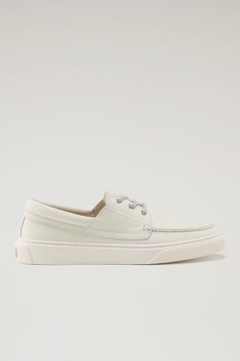 Tumbled Leather Boat Shoes White | Woolrich