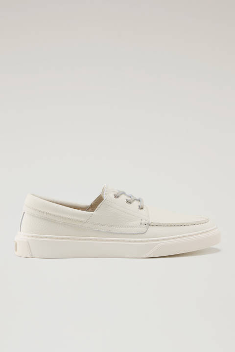 Tumbled Leather Boat Shoes White | Woolrich