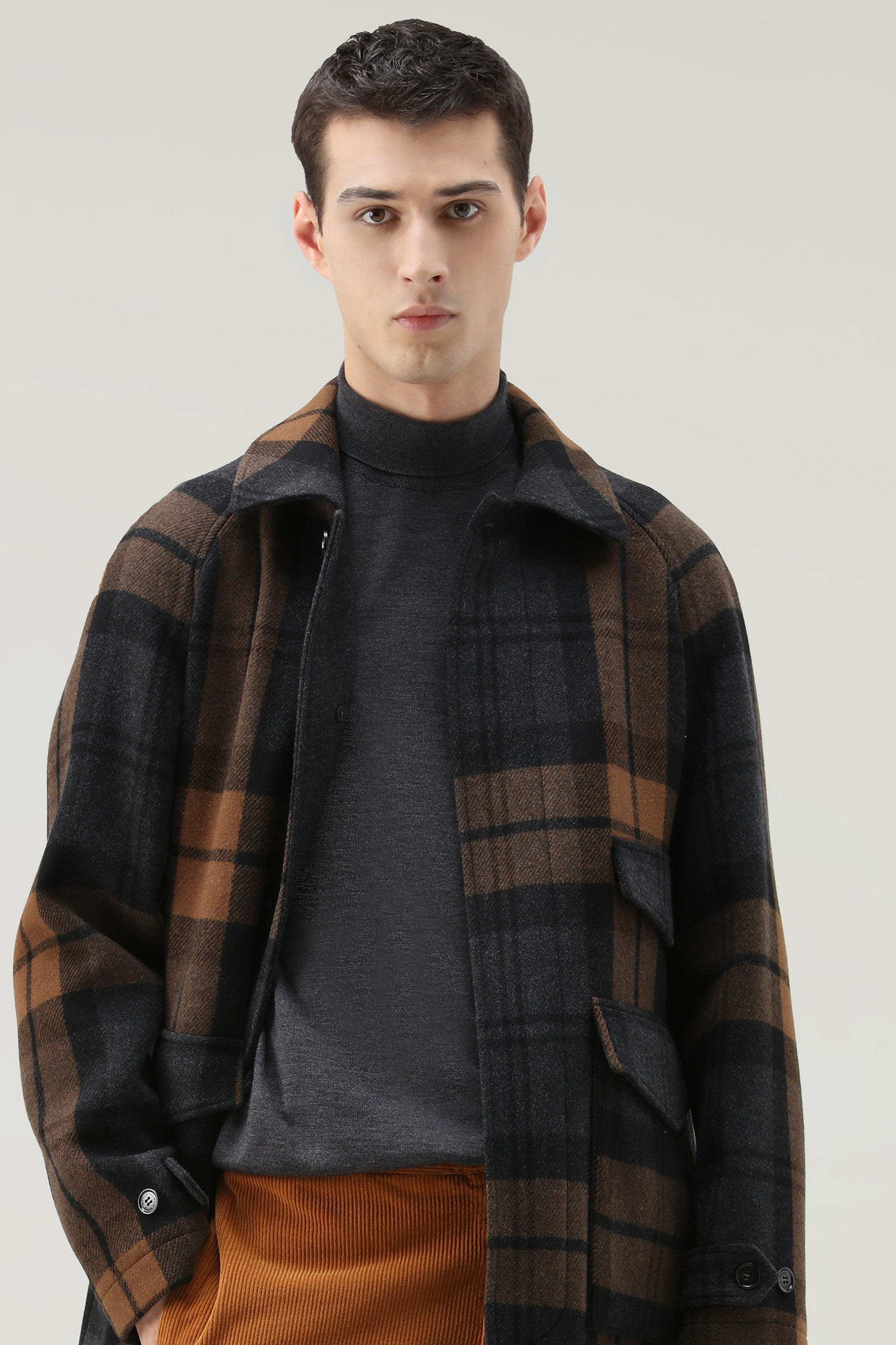 Upstate Recycled Melton Wool Check Coat - Men - Brown