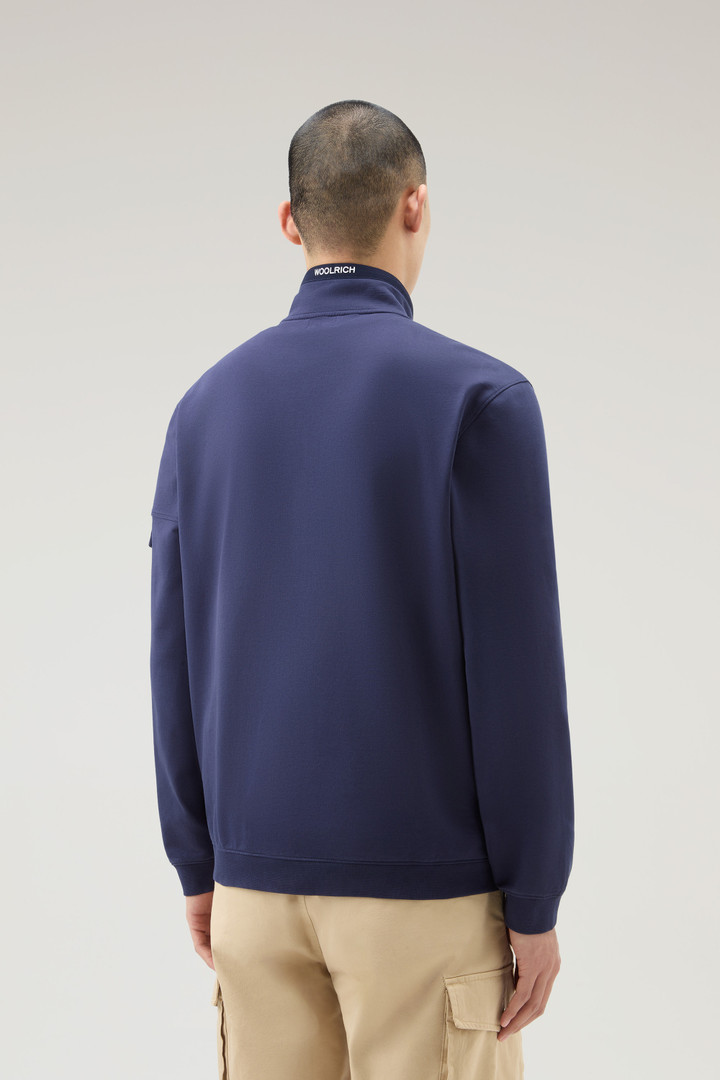 Sweat-shirt en pur coton avec fermeture zippée et col montant Bleu photo 3 | Woolrich