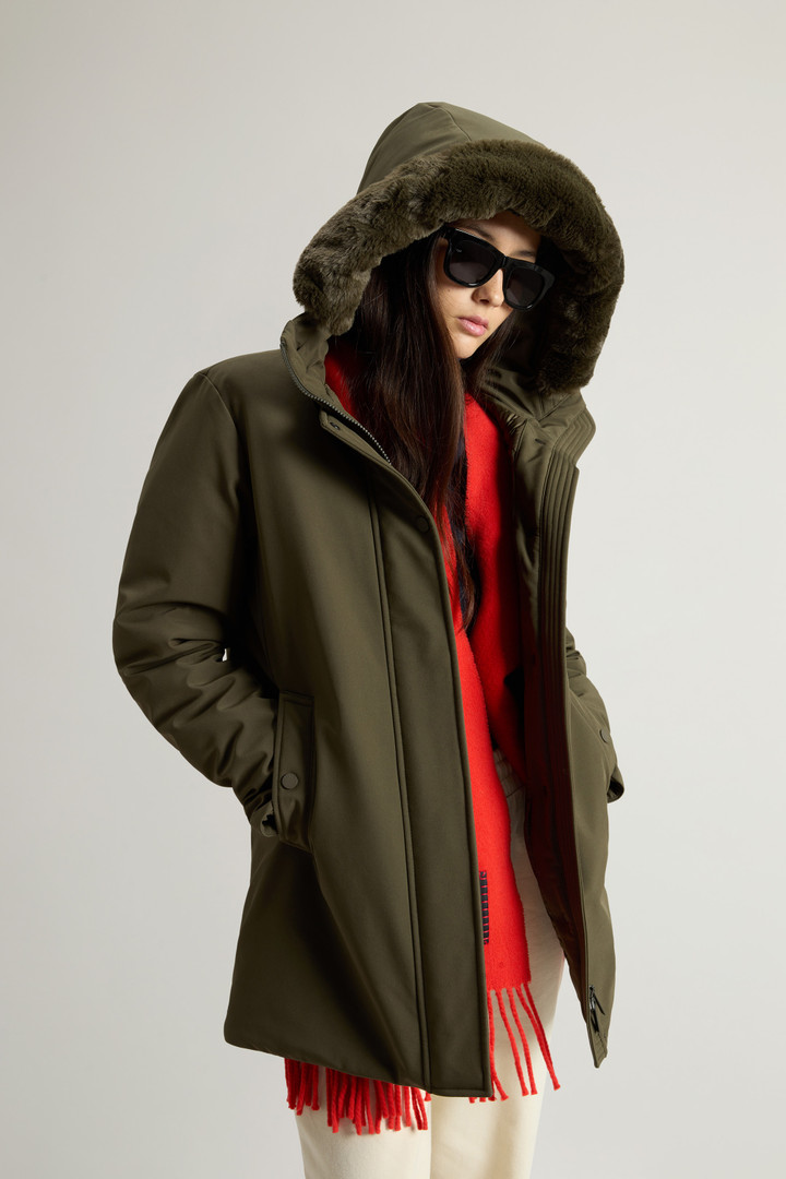 Firth Parka in Tech Softshell with Removable Faux Fur Collar Green photo 5 | Woolrich