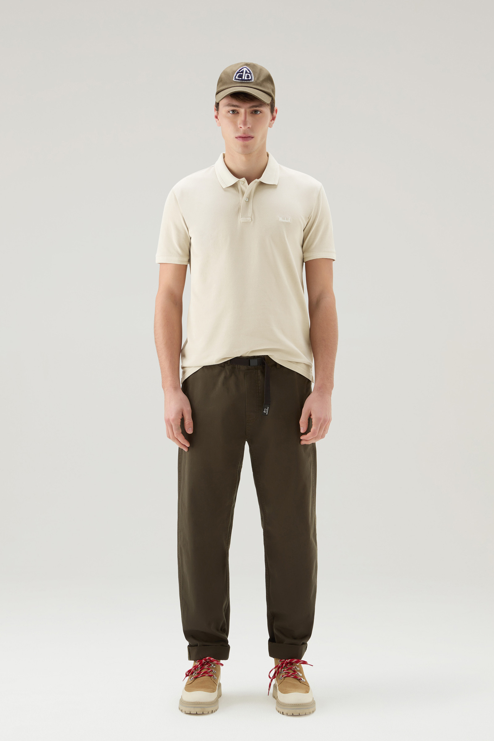 Mackinack Polo in Garment-Dye Stretch Cotton Piquet White photo 2 | Woolrich
