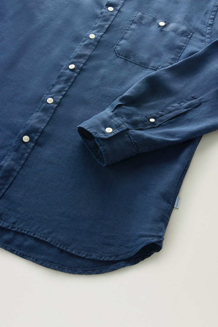 Camisa de lino puro teñida en prenda con cuello mao Azul photo 7 | Woolrich