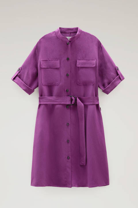 Belted Utility Dress in Linen Blend Purple photo 2 | Woolrich