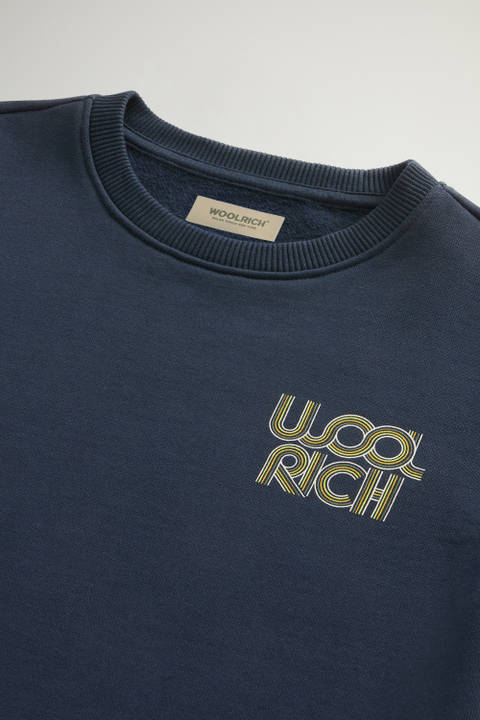 Boys' Crewneck Sweatshirt in Pure Cotton with Logo Blue photo 2 | Woolrich