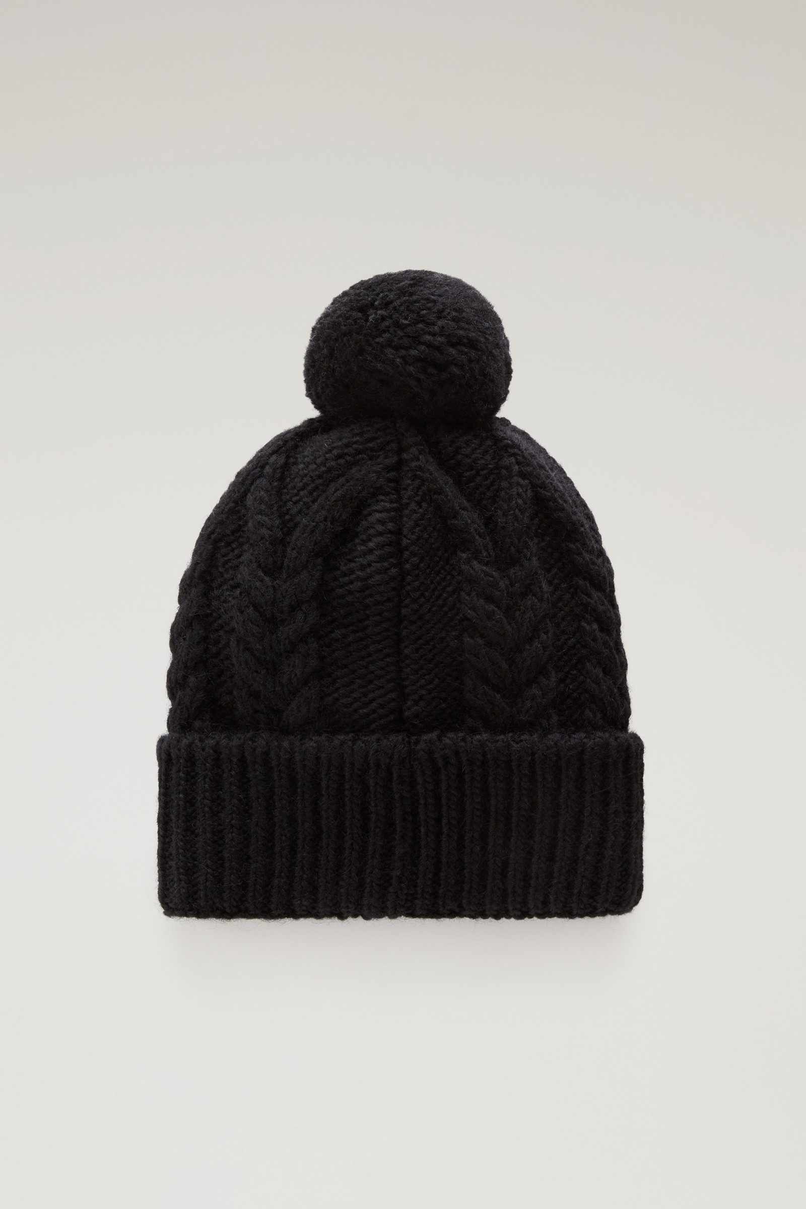 Black pure cashmere fur pom pom cable knit beanie hat
