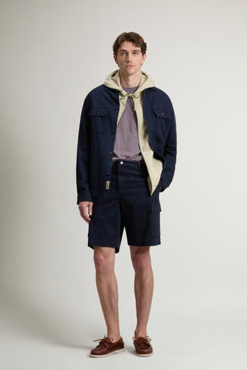 Garment-Dyed Safari Overshirt in Cotton and Linen Blend Blue photo 1 | Woolrich