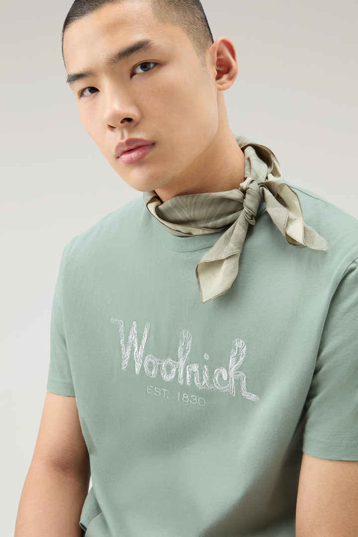 Pure Cotton Embroidered T-Shirt Green photo 4 | Woolrich