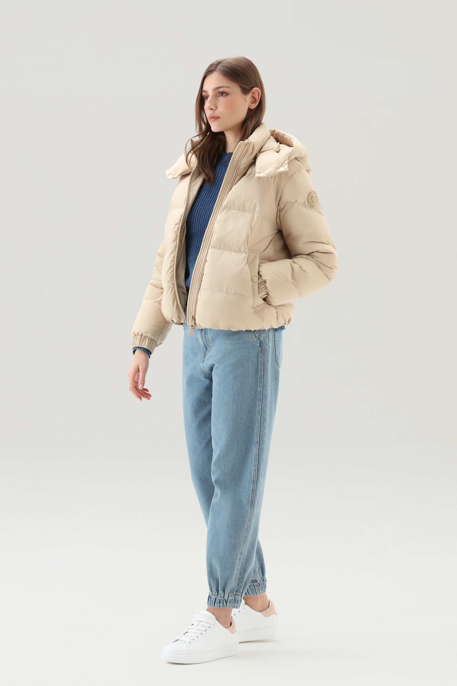 Quilted Down Jacket in Eco Taslan Nylon with Detachable Hood Beige photo 2 | Woolrich