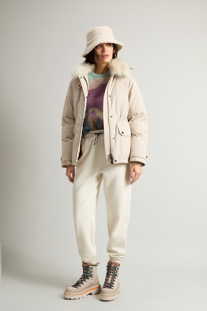 Short Arctic Parka in Mountain Cloth with Removable Hood and Fur Beige photo 2 | Woolrich