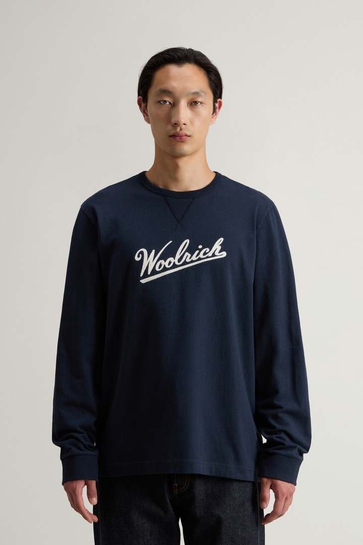 Pure Cotton Long-Sleeved T-Shirt with Embroidered Logo Blue photo 1 | Woolrich