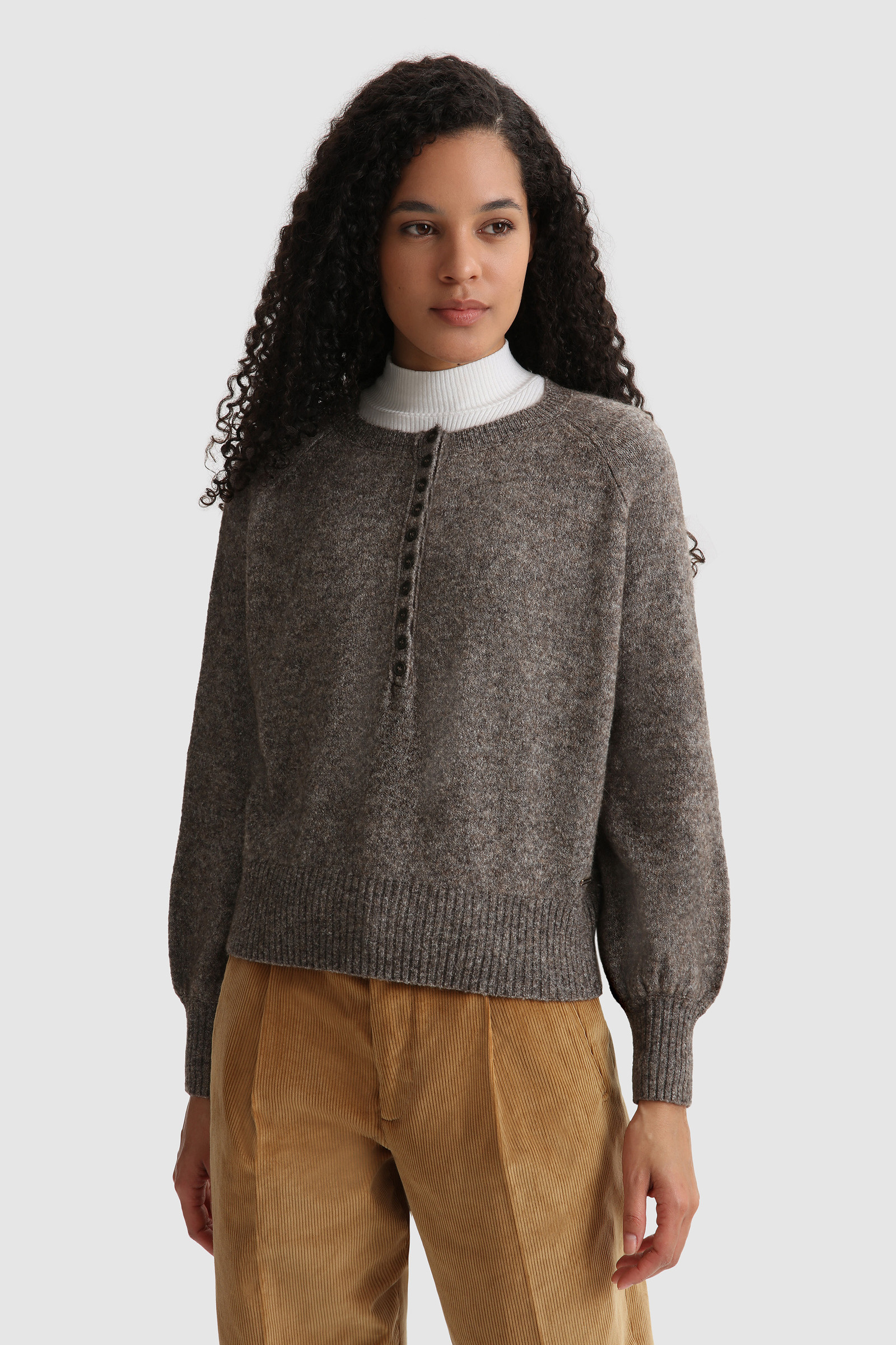 Women's Stretch Henley Sweater in Wool Blend Brown | Woolrich USA