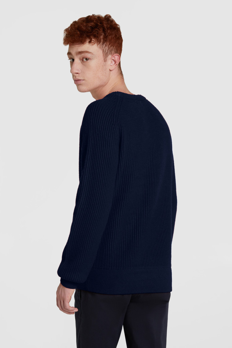 Rib-stitched wool crewneck sweater