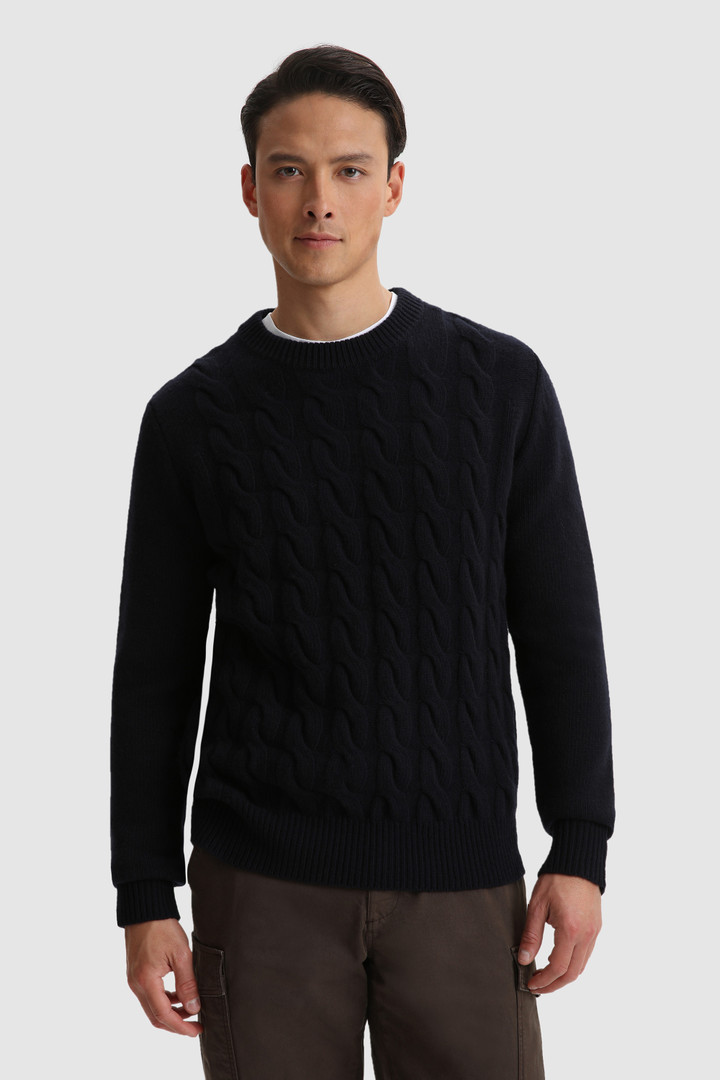 Men's Crewneck Sweater in pure woven wool Blue | Woolrich