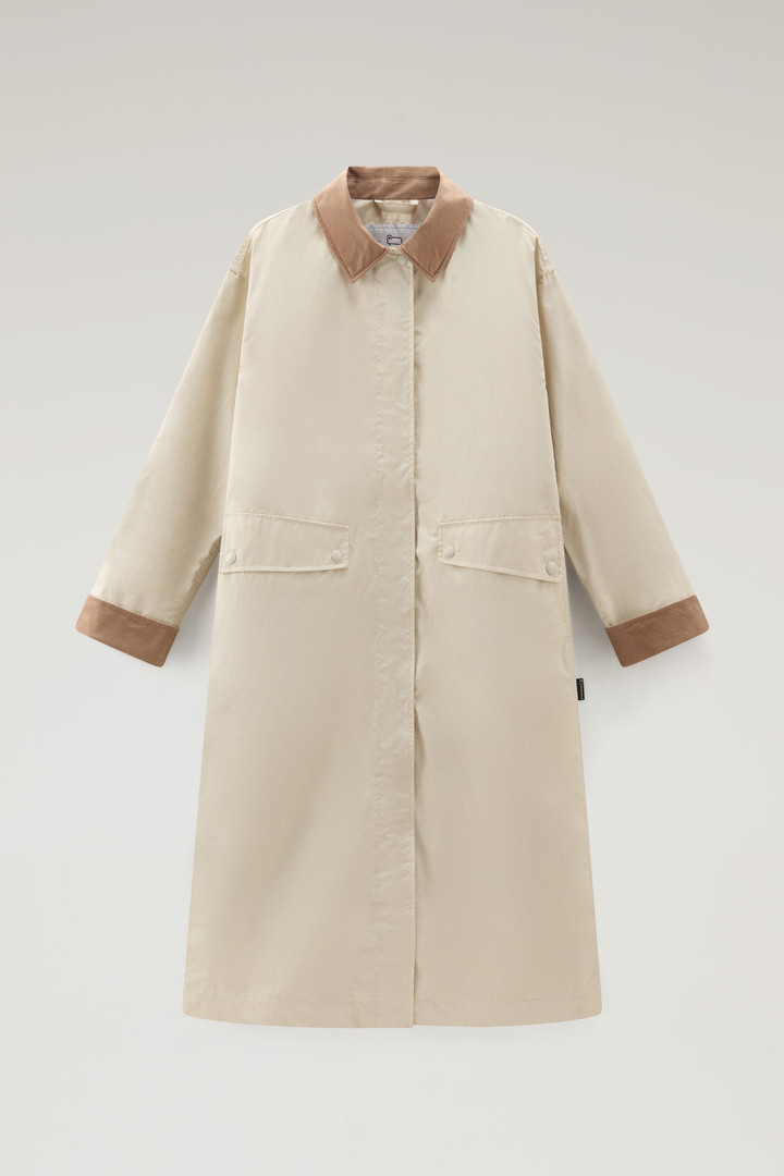 Waxed Trench Coat in Cotton Nylon Blend with Pointed Collar Beige photo 5 | Woolrich