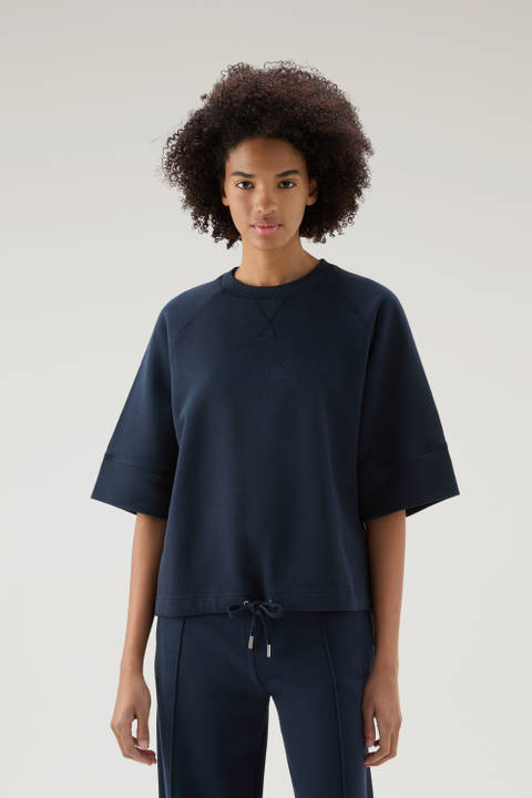Pullover mit Rundhalsausschnitt aus reiner Baumwolle mit 3/4-Ärmeln Blau | Woolrich