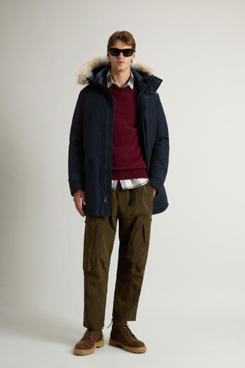 Polar Parka van Ramar Cloth-stof met hoge kraag en bontrand Blauw | Woolrich