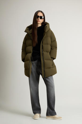 Cloud Down Jacket in Stretch Nylon with Matte Finish Green | Woolrich
