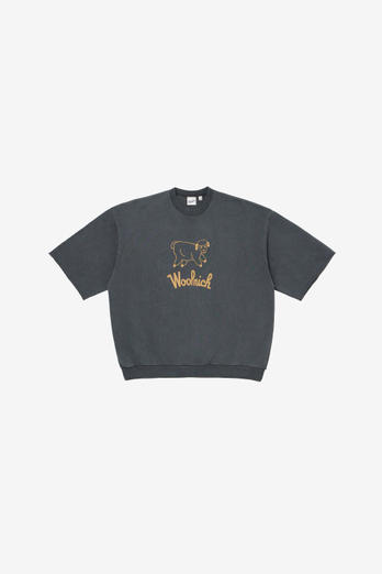 Pure Cotton Short-Sleeved Sweatshirt with Printed Logo on the Chest and Back Black | Woolrich