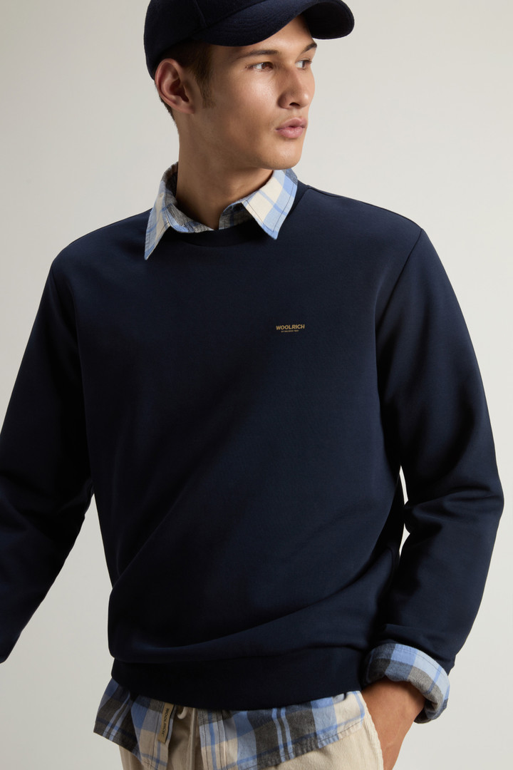 Crewneck Sweatshirt in Cotton-Blend Interlock with Logo Blue photo 4 | Woolrich