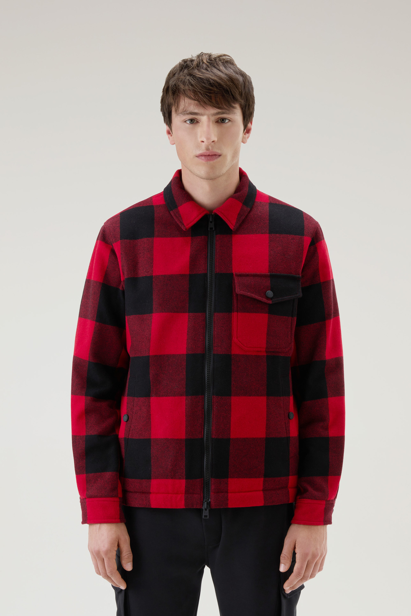 Men's Overshirt in Recycled Italian Wool Blend with Sherpa Lining Red ...