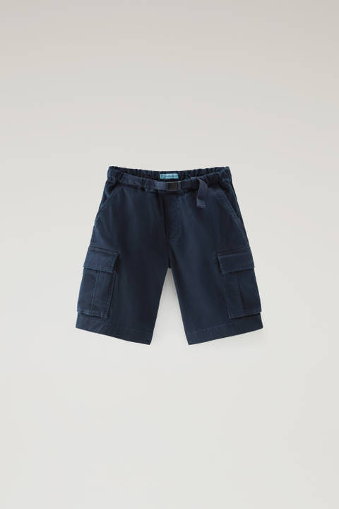 Boys' Garment-Dyed Cargo Shorts in Stretch Cotton Blue | Woolrich