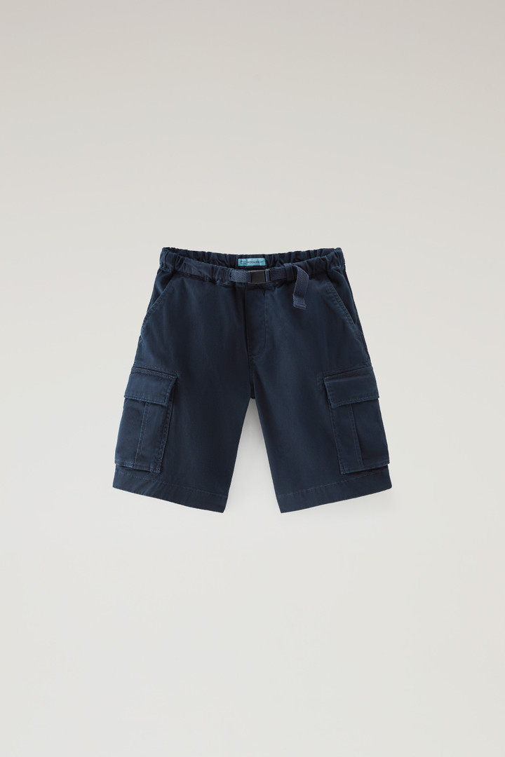 Boys' Garment-Dyed Cargo Shorts in Stretch Cotton Blue photo 1 | Woolrich