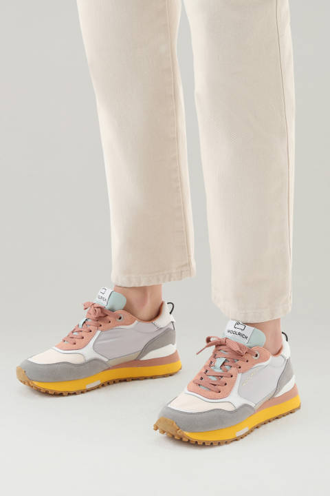 Retro Leather Sneakers with Nylon Details Gray photo 2 | Woolrich