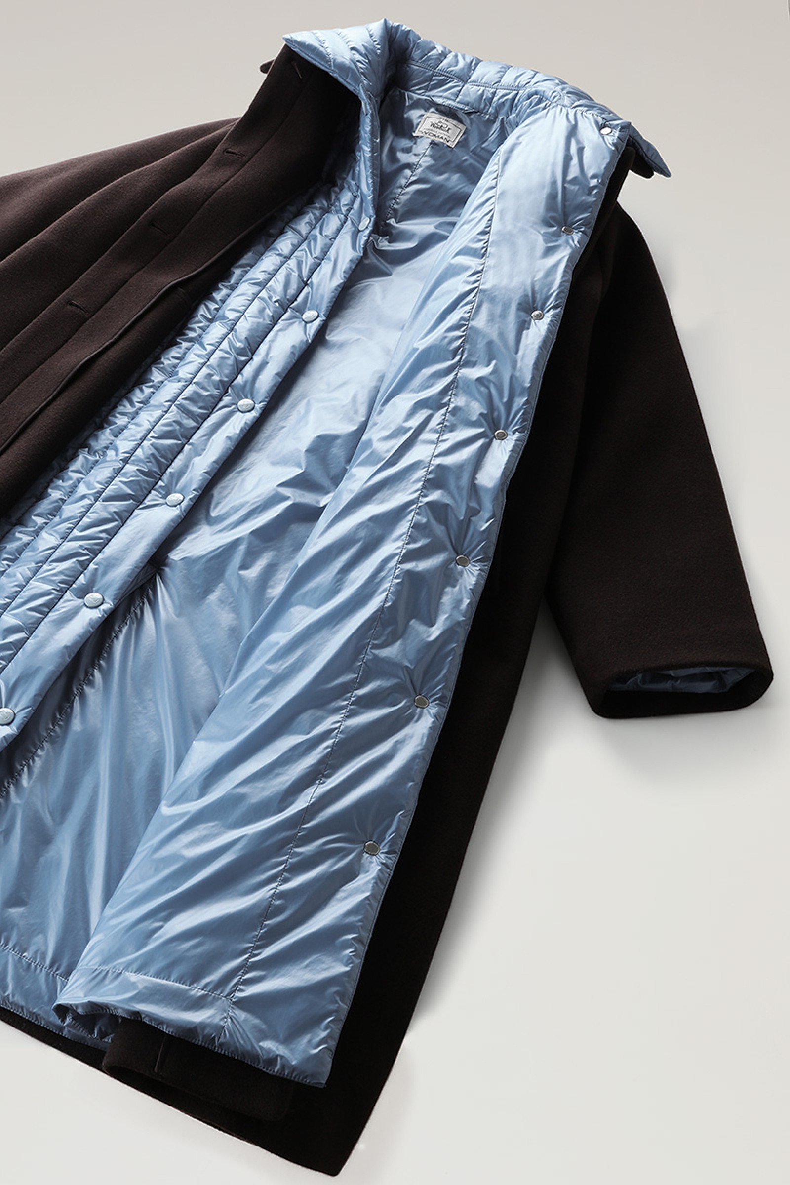 3-in-1 Double Overcoat in Melton Wool and Nylon - Daniëlle Cathari / Woolrich Brown photo 10 | Woolrich