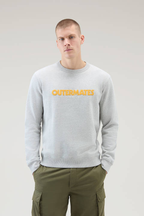 Pure Cotton Crewneck Sweatshirt with Embossed Print Gray | Woolrich