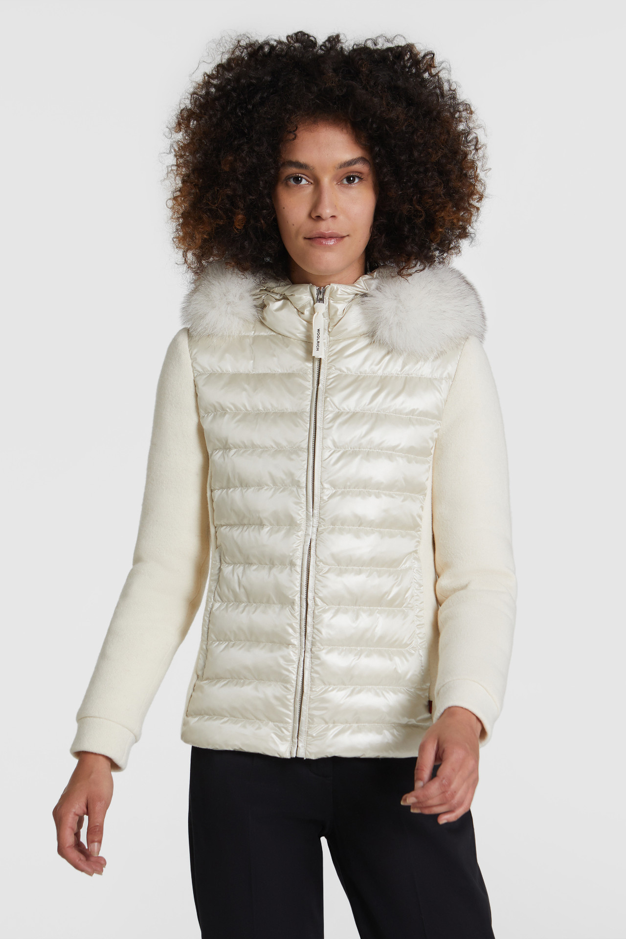 Padded Sweatshirt With Hood And Fox Fur