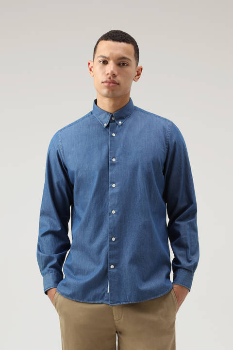 Zuiver katoenen chambray overhemd Blauw | Woolrich