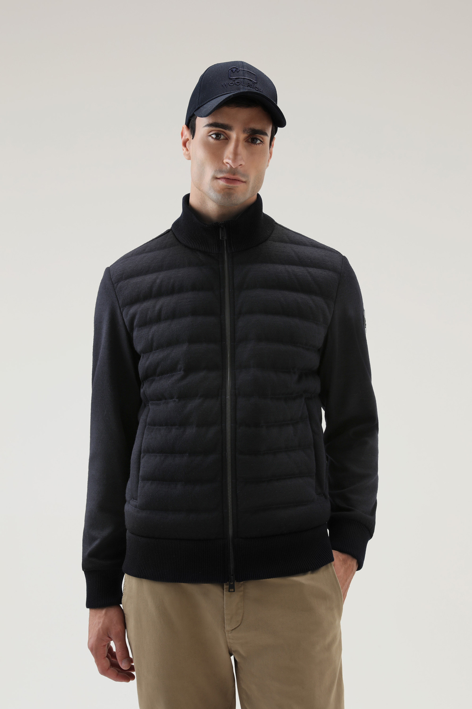 Felpa Luxe trapuntata con zip blu | Woolrich
