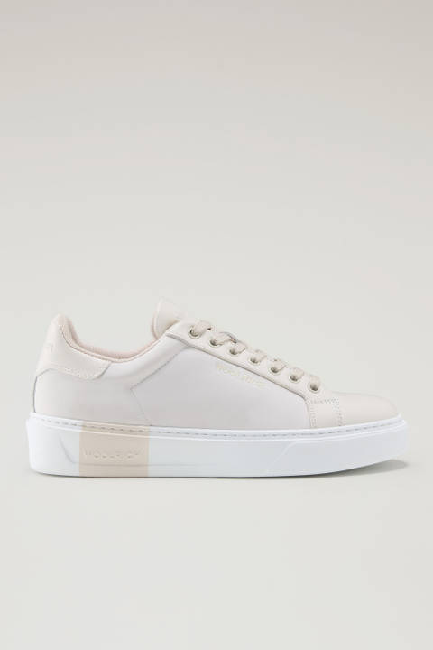 Classic Court Sneakers in Technical Fabric with Leather Trim Beige | Woolrich
