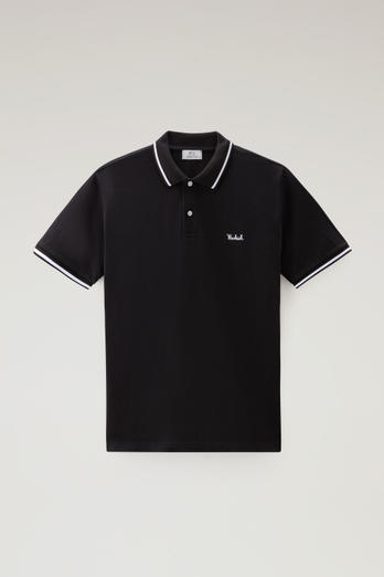 Polo Monterey in piquet di cotone elasticizzato con bordi a righe Nero | Woolrich