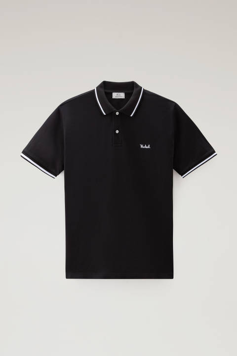 Monterey Polo Shirt in Stretch Cotton Piquet with Striped Edges Black photo 2 | Woolrich