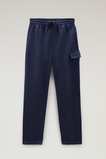 Garment Dyed Cargo Pants in Cotton-linen Blend Blue photo 1 | Woolrich