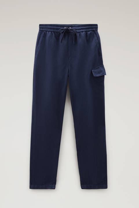 Garment Dyed Cargo Pants in Cotton-linen Blend Blue photo 2 | Woolrich