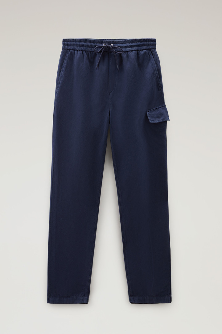 Garment Dyed Cargo Pants in Cotton-linen Blend Blue photo 4 | Woolrich