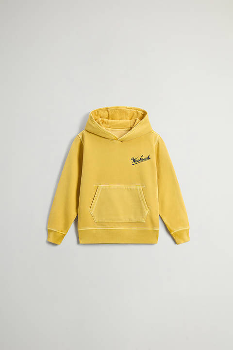 Garment-dyed Boys’ Hoodie in Pure Cotton Yellow | Woolrich